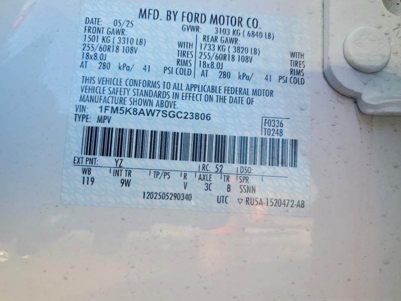 2025 Ford Explorer მანქანა იყიდება აუქციონზე, vin: 1FM5K8AW7SGC23806, აუქციონის ნომერი: 68081456