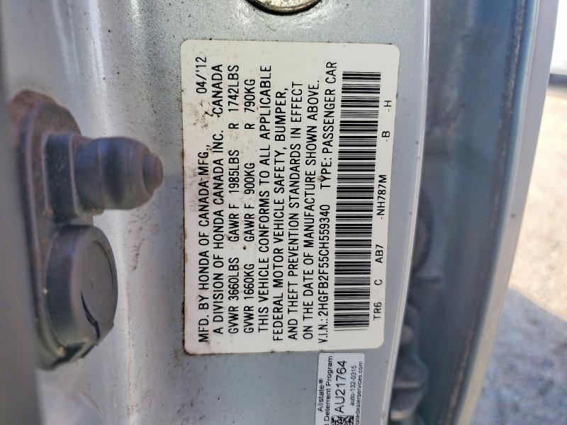 Продажа на аукционе авто 2012 Honda Civic, vin: 2HGFB2F55CH559340, номер лота: 68565936