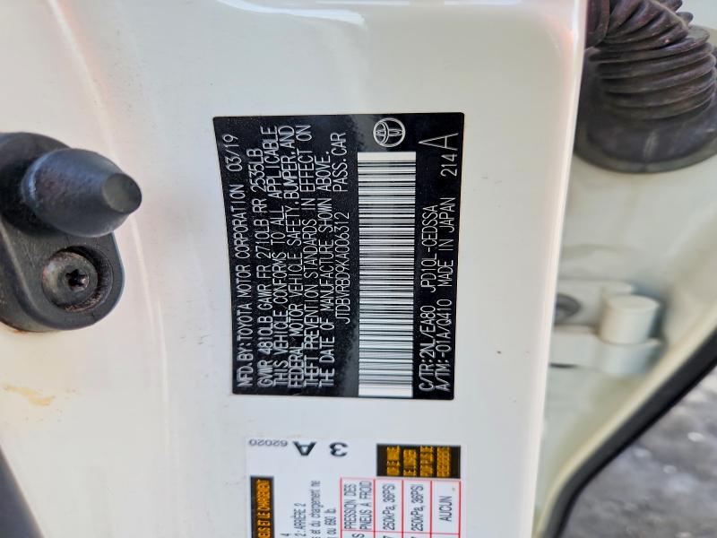 70831276 :رقم المزاد ، JTDBVRBD9KA006312 vin ، 2019 Toyota Mirai مزاد بيع