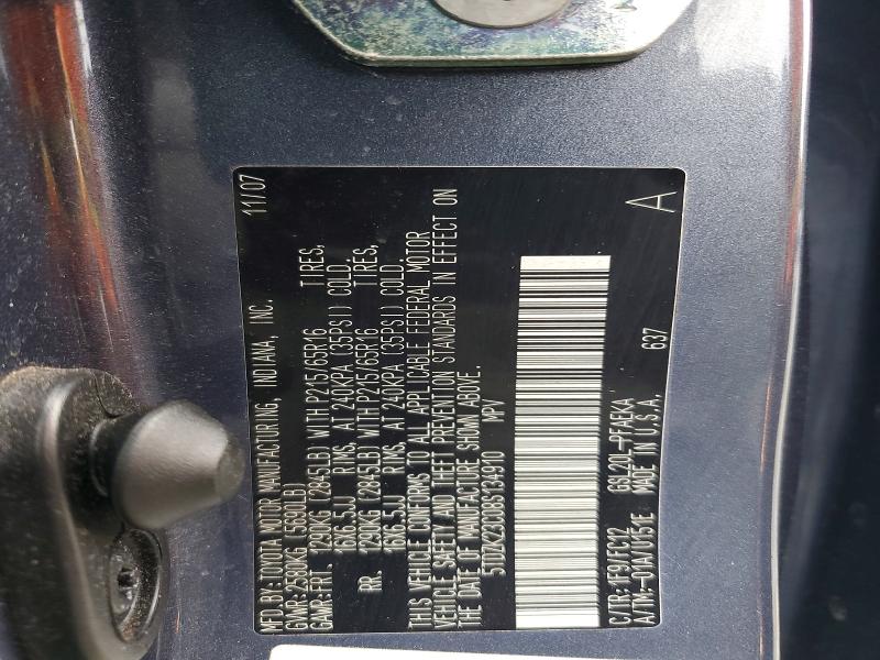 70608736 :رقم المزاد ، 5TDZK23C08S134910 vin ، 2008 Toyota Sienna مزاد بيع