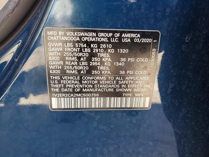 67380236 :رقم المزاد ، 1V2ER2CA2MC500756 vin ، 2021 Volkswagen Atlas مزاد بيع