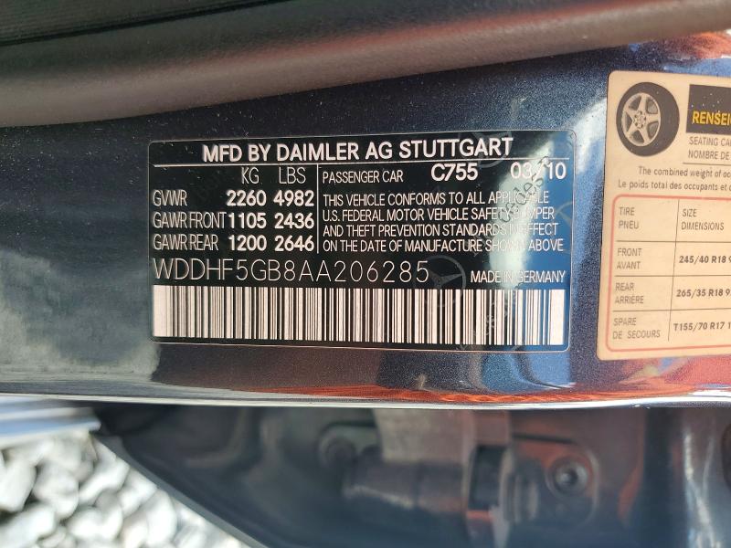 2010 Mercedes-benz E მანქანა იყიდება აუქციონზე, vin: WDDHF5GB8AA206285, აუქციონის ნომერი: 67458566