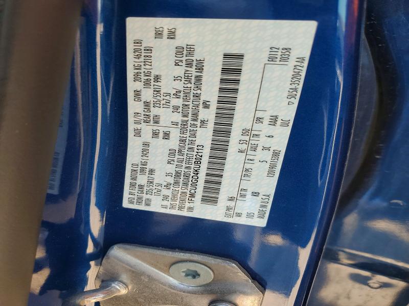 2019 Ford Escape მანქანა იყიდება აუქციონზე, vin: 1FMCU0GD4KUB02113, აუქციონის ნომერი: 66898766