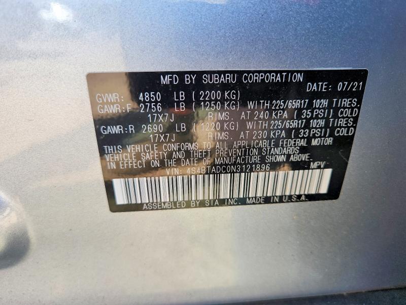 Продажа на аукционе авто 2022 Subaru Outback, vin: 4S4BTADC0N3121896, номер лота: 68339676