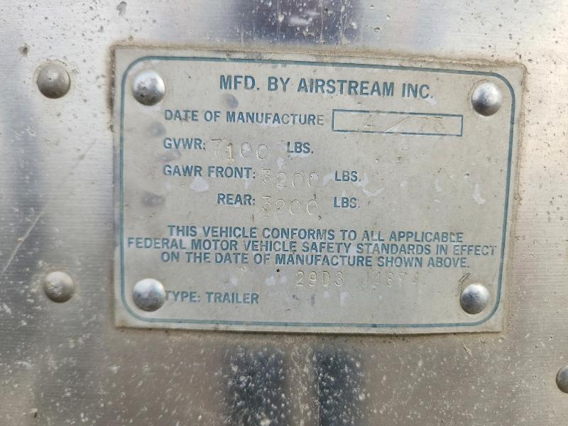 1973 Airstream Travel Tra მანქანა იყიდება აუქციონზე, vin: 29D3J4874, აუქციონის ნომერი: 68697516