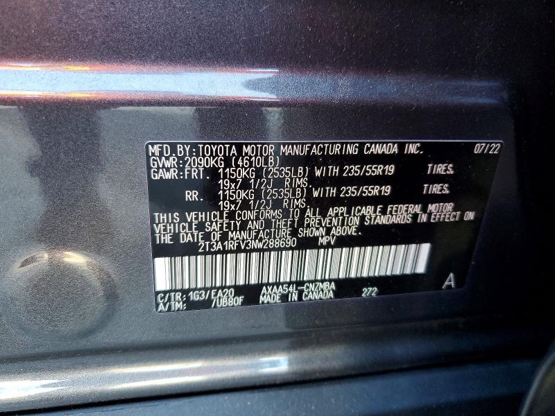 Aukcja sprzedaży 2022 Toyota Rav4, vin: 2T3A1RFV3NW288690, numer aukcji: 68562486
