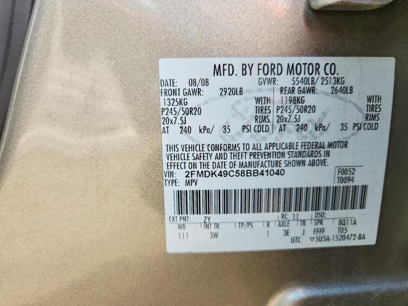 2008 Ford Edge მანქანა იყიდება აუქციონზე, vin: 2FMDK49C58BB41040, აუქციონის ნომერი: 68804856