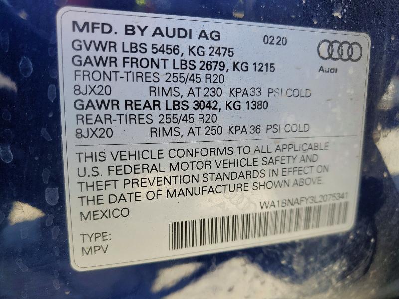 Продаж на аукціоні авто 2020 Audi Q5, vin: WA1BNAFY3L2075341, номер лоту: 68708746