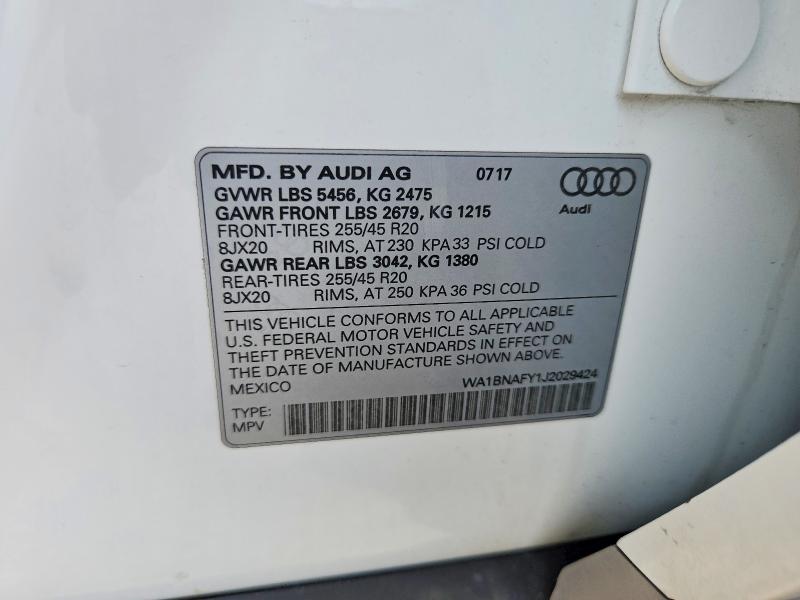 67712566 :رقم المزاد ، WA1BNAFY1J2029424 vin ، 2018 Audi Q5 مزاد بيع