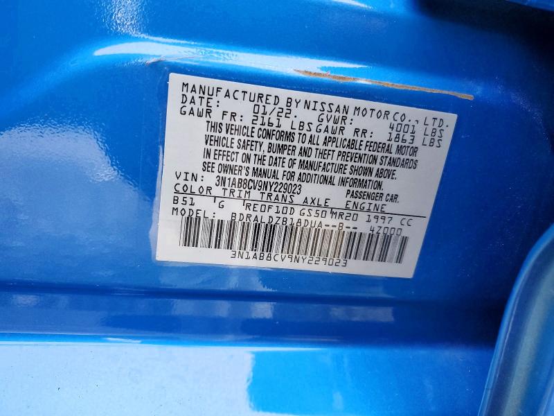 Продаж на аукціоні авто 2022 Nissan Sentra, vin: 3N1AB8CV9NY229023, номер лоту: 69168226