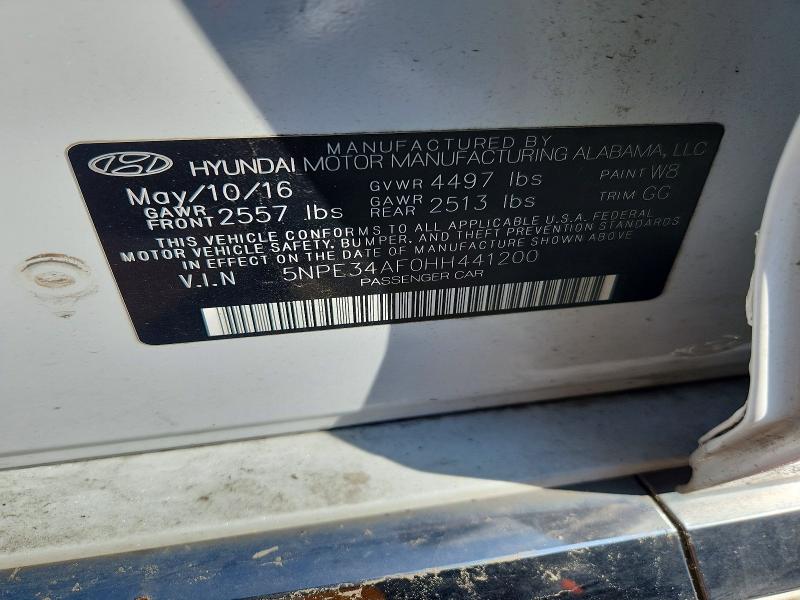 2017 Hyundai Sonata მანქანა იყიდება აუქციონზე, vin: 5NPE34AF0HH441200, აუქციონის ნომერი: 68047176