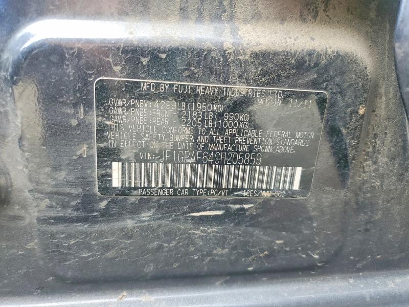 Auction sale of the 2012 Subaru Impreza, vin: JF1GPAF64CH205859        , lot number: 69333666