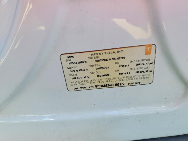 2019 Tesla Model X მანქანა იყიდება აუქციონზე, vin: 5YJXCBE24KF193172, აუქციონის ნომერი: 68985806