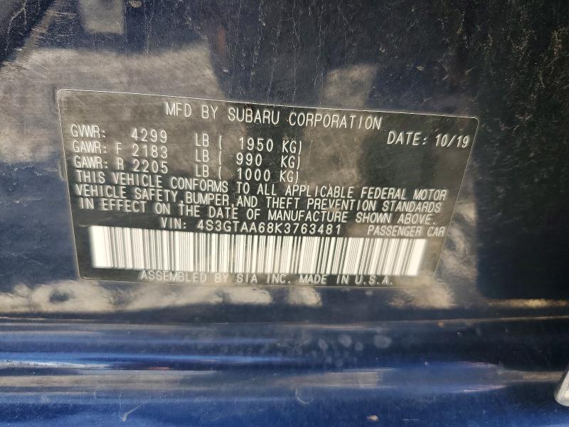 2019 Subaru Impreza მანქანა იყიდება აუქციონზე, vin: 4S3GTAA68K3763481, აუქციონის ნომერი: 68629096