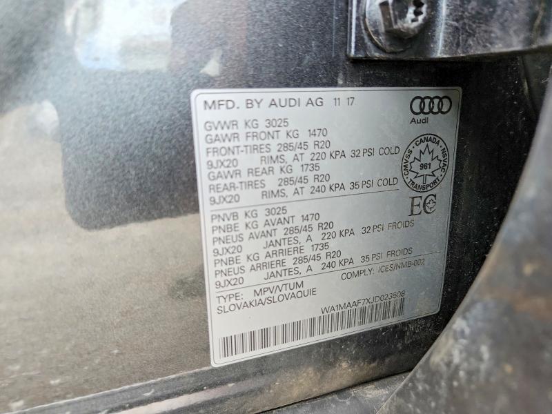 2018 Audi Q7 მანქანა იყიდება აუქციონზე, vin: WA1MAAF7XJD023508, აუქციონის ნომერი: 69304596