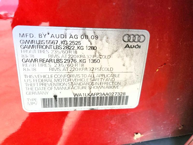 Aukcja sprzedaży 2010 Audi Q5, vin: WA1LKAFP3AA027328, numer aukcji: 70950166