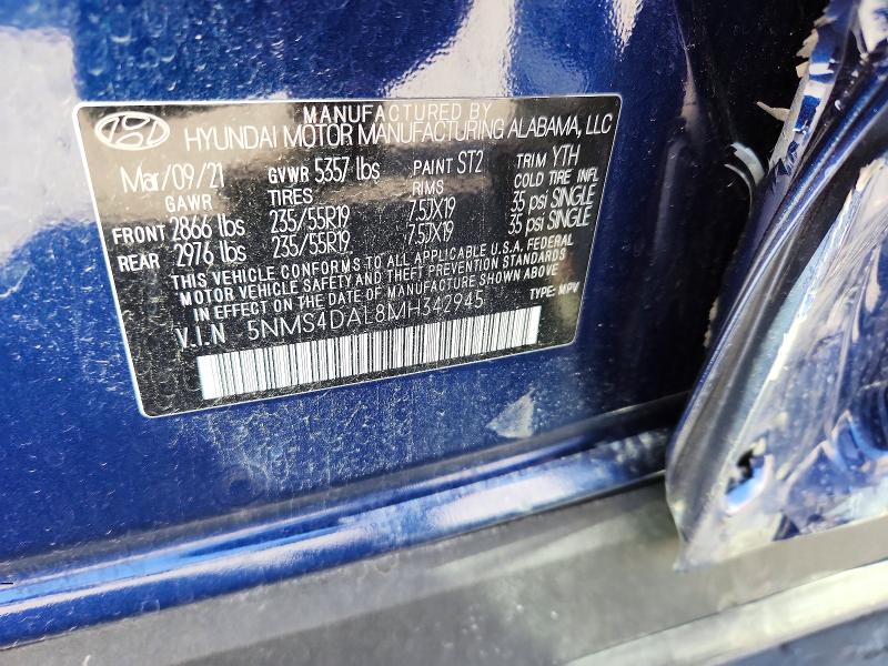 Aukcja sprzedaży 2021 Hyundai Santa Fe, vin: 5NMS4DAL8MH342945, numer aukcji: 68642786