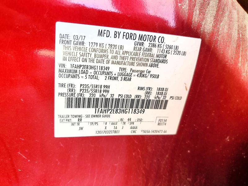 Продажа на аукционе авто 2017 Ford Taurus, vin: 1FAHP2E83HG118349, номер лота: 69156406