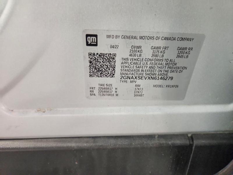 69192786 :رقم المزاد ، 2GNAXSEVXN6146279 vin ، 2022 Chevrolet Equinox مزاد بيع