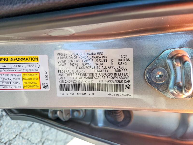 Продаж на аукціоні авто 2025 Honda Civic, vin: 2HGFE2F52SH555722, номер лоту: 70004466