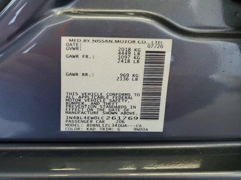 2020 Nissan Altima მანქანა იყიდება აუქციონზე, vin: 1N4BL4EW0LC261769, აუქციონის ნომერი: 67609546