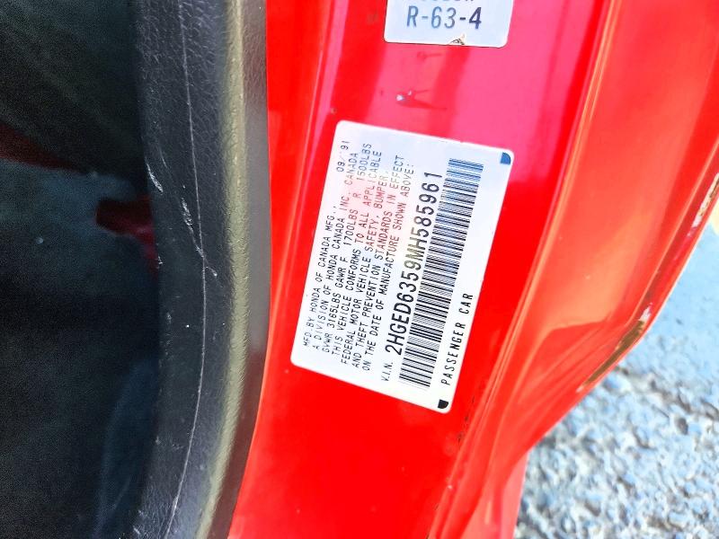 68242636 :رقم المزاد ، 2HGED6359MH585961 vin ، 1991 Honda Civic مزاد بيع