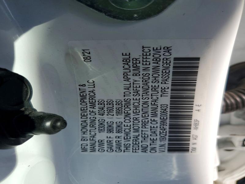 2022 Honda Insight მანქანა იყიდება აუქციონზე, vin: 19XZE4F99NE006433, აუქციონის ნომერი: 70633966