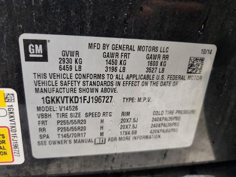 Aukcja sprzedaży 2015 Gmc Acadia, vin: 1GKKVTKD1FJ196727, numer aukcji: 68802126