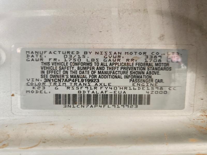 Продаж на аукціоні авто 2015 Nissan Versa, vin: 3N1CN7AP4FL919923, номер лоту: 69455586