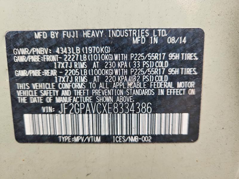 69895276 :رقم المزاد ، JF2GPAVCXE8334386 vin ، 2014 Subaru Xv Crosstrek مزاد بيع