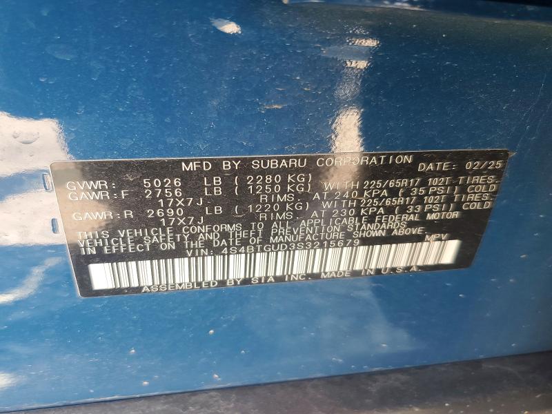 2025 Subaru Outback მანქანა იყიდება აუქციონზე, vin: 4S4BTGUD3S3215679, აუქციონის ნომერი: 68060346