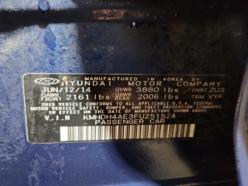 70668946 :رقم المزاد ، KMHDH4AE3FU251524 vin ، 2015 Hyundai Elantra مزاد بيع