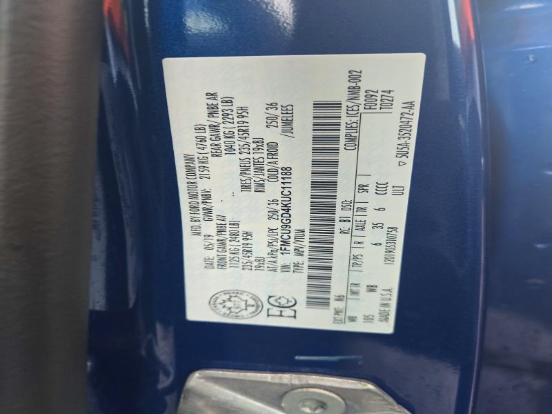 66167166 :رقم المزاد ، 1FMCU9GD4KUC11188 vin ، 2019 Ford Escape مزاد بيع