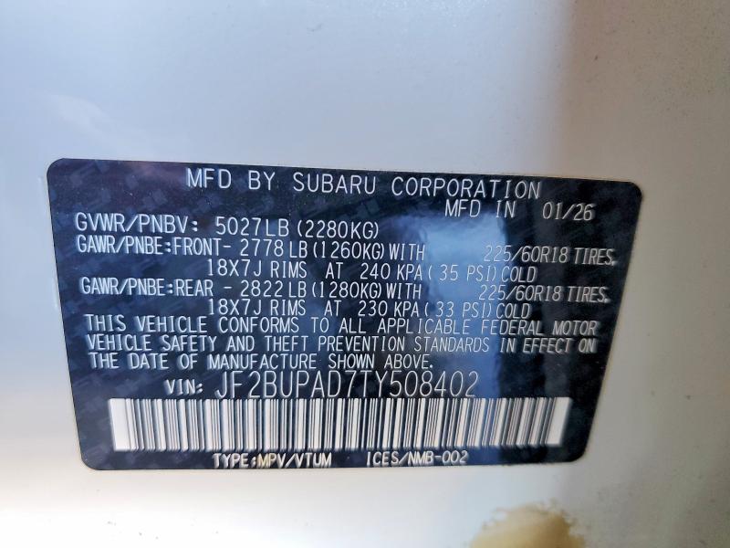 68848186 :رقم المزاد ، JF2BUPAD7TY508402 vin ، 2026 Subaru Outback مزاد بيع