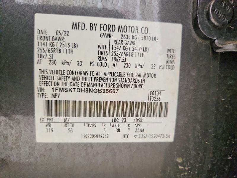 2022 Ford Explorer მანქანა იყიდება აუქციონზე, vin: 1FMSK7DH8NGB35667, აუქციონის ნომერი: 68138636