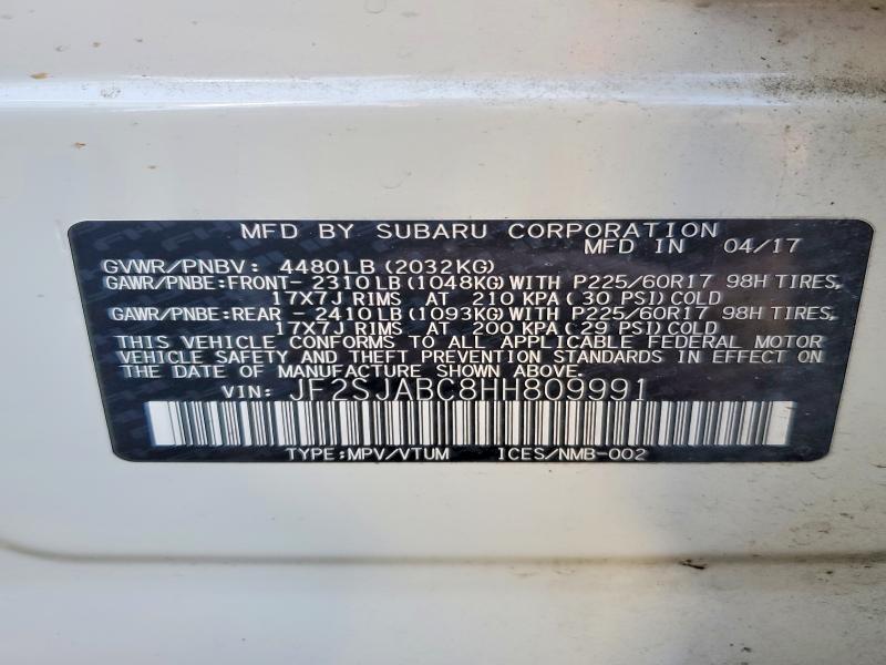 Продаж на аукціоні авто 2017 Subaru Forester, vin: JF2SJABC8HH809991, номер лоту: 69073856