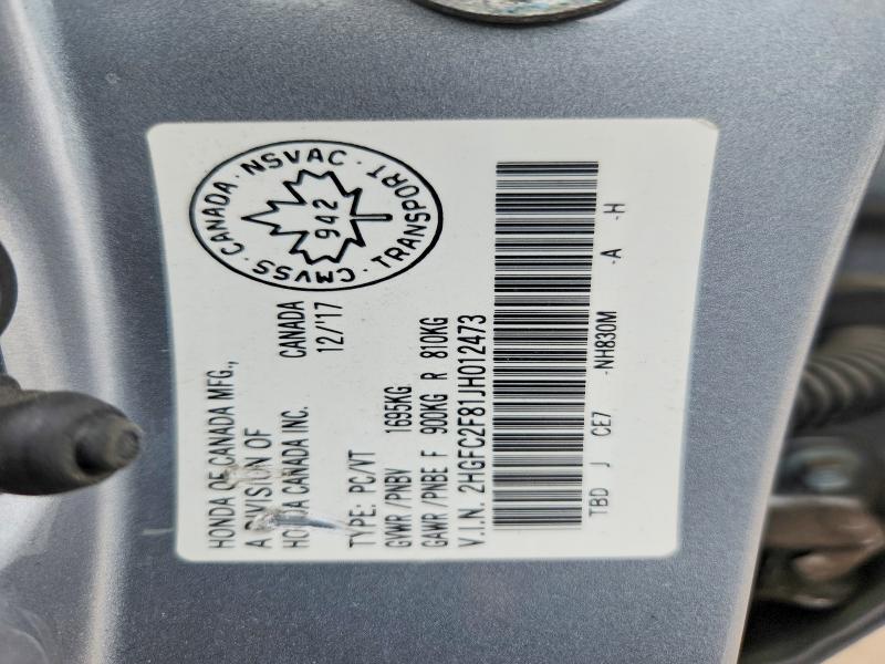 Продажа на аукционе авто 2018 Honda Civic, vin: 2HGFC2F81JH012473, номер лота: 69345716