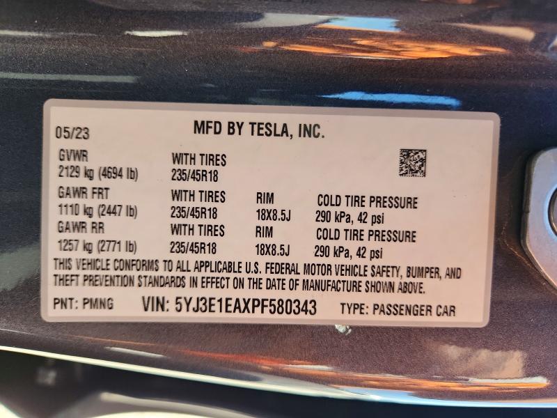 Продаж на аукціоні авто 2023 Tesla Model 3, vin: 5YJ3E1EAXPF580343, номер лоту: 69418156