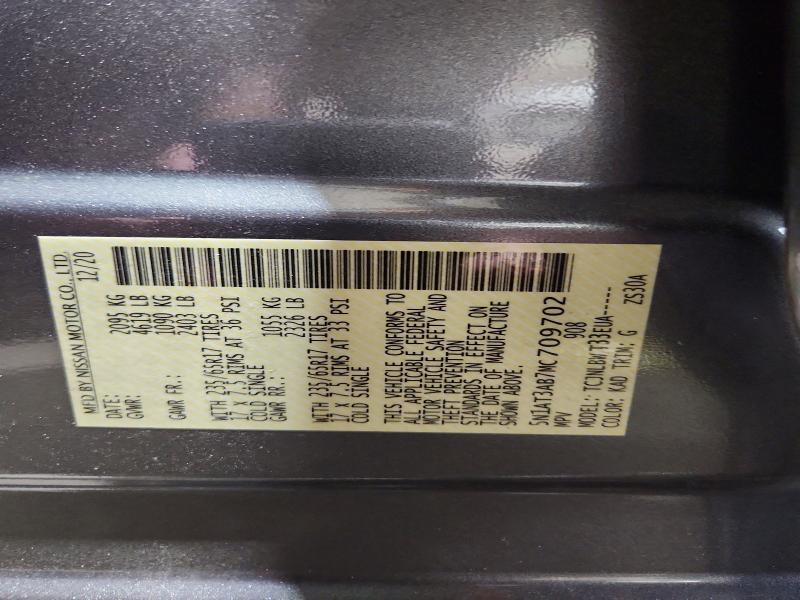 68147966 :رقم المزاد ، 5N1AT3AB7MC709702 vin ، 2021 Nissan Rogue مزاد بيع