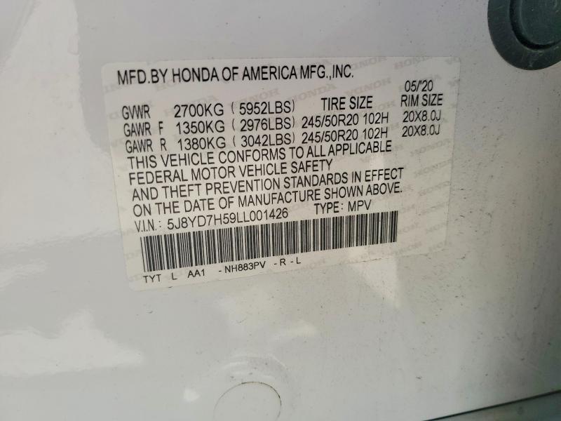 68926066 :رقم المزاد ، 5J8YD7H59LL001426 vin ، 2020 Acura Mdx مزاد بيع
