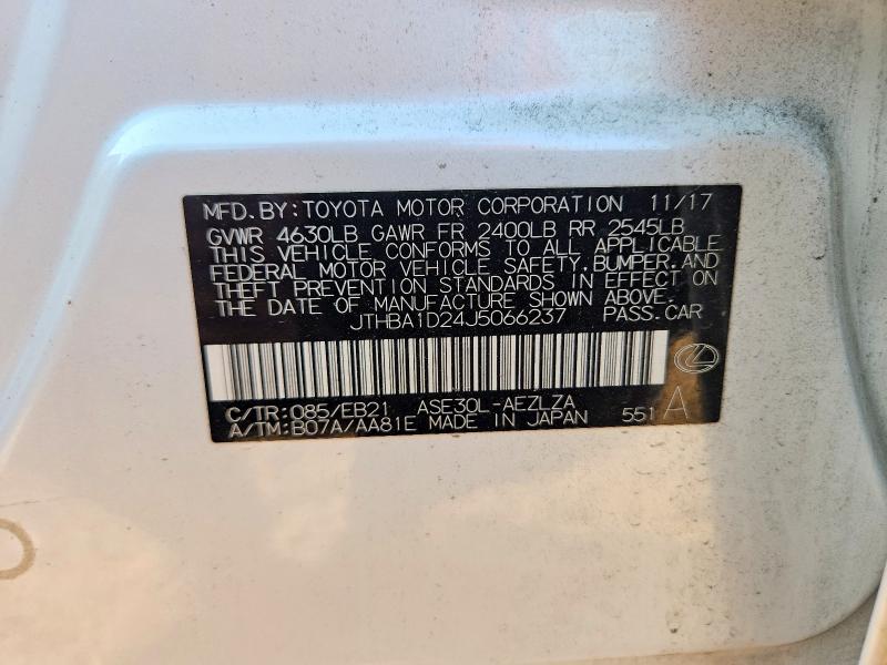2018 Lexus Is მანქანა იყიდება აუქციონზე, vin: JTHBA1D24J5066237, აუქციონის ნომერი: 69572916