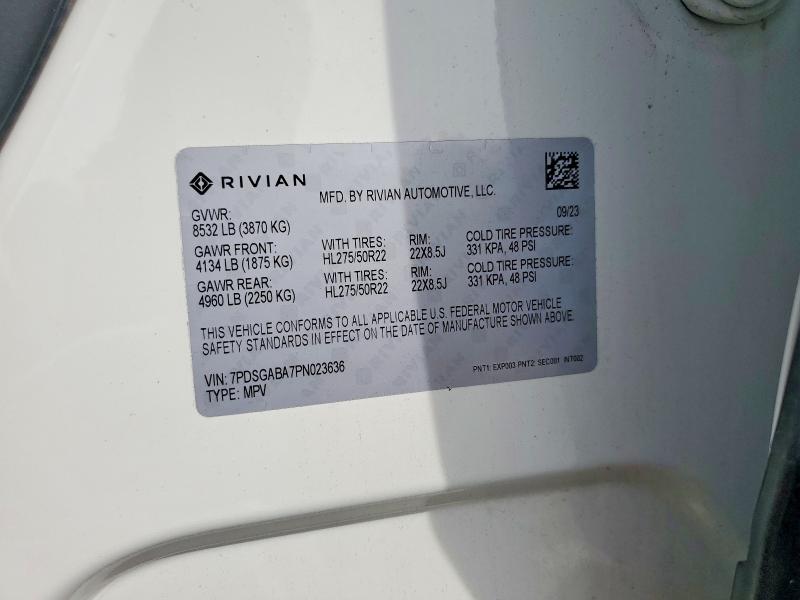 66964956 :رقم المزاد ، 7PDSGABA7PN023636 vin ، 2023 Rivian R1s مزاد بيع