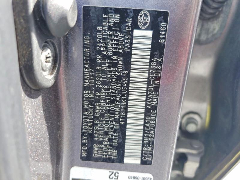 70222276 :رقم المزاد ، 4T1B11HK1JU545518 vin ، 2018 Toyota Camry مزاد بيع