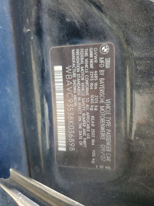 2008 Bmw 328 მანქანა იყიდება აუქციონზე, vin: WBAVC93538K036898, აუქციონის ნომერი: 68611116