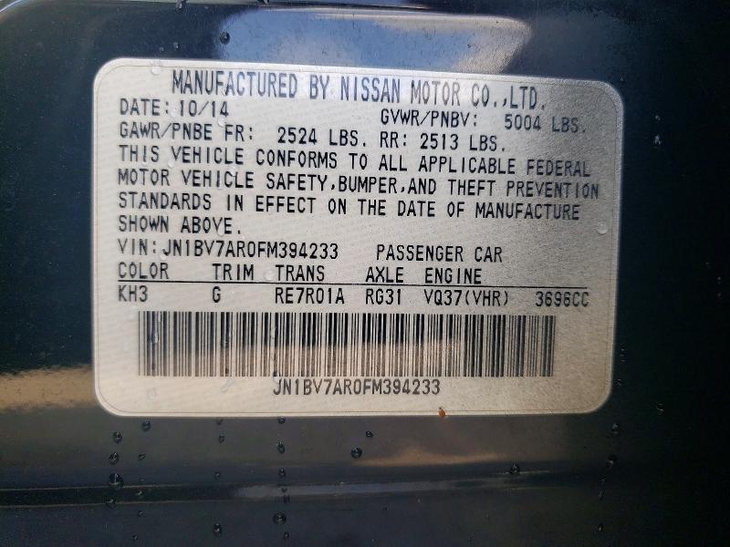 69527816 :رقم المزاد ، JN1BV7AR0FM394233 vin ، 2015 Infiniti Q50 مزاد بيع