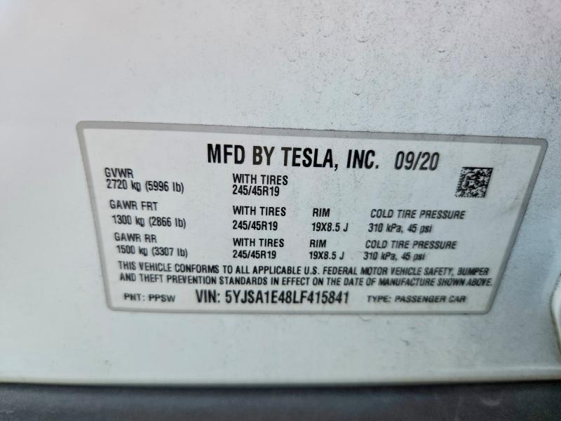 Aukcja sprzedaży 2020 Tesla Model S, vin: 5YJSA1E48LF415841, numer aukcji: 67889096