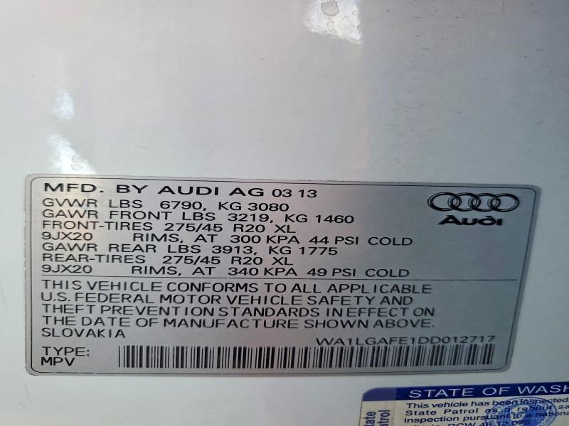 Продажа на аукционе авто 2013 Audi Q7, vin: WA1LGAFE1DD012717, номер лота: 68566176