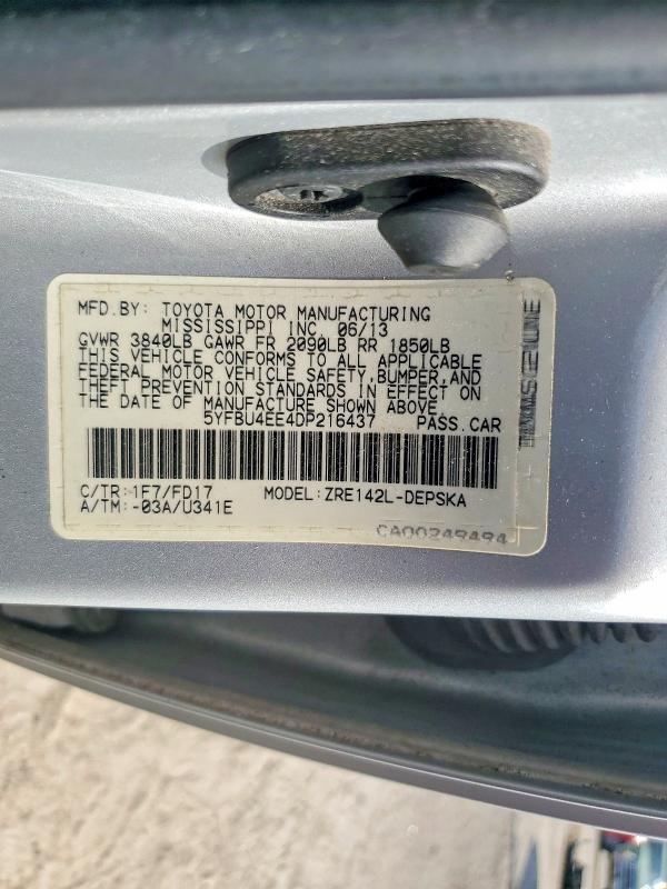 67399406 :رقم المزاد ، 5YFBU4EE4DP216437 vin ، 2013 Toyota Corolla مزاد بيع