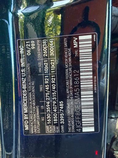 68806426 :رقم المزاد ، 4JGFF8GE5MA518612 vin ، 2021 Mercedes-benz Gls مزاد بيع