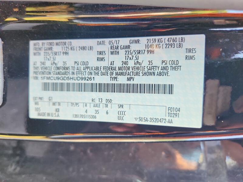 2017 Ford Escape მანქანა იყიდება აუქციონზე, vin: 1FMCU9GD5HUD99261, აუქციონის ნომერი: 68618226
